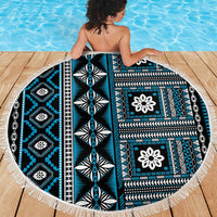 Fiji Masi Tapa Pattern Blue Beach Blanket - Polynesian Pride