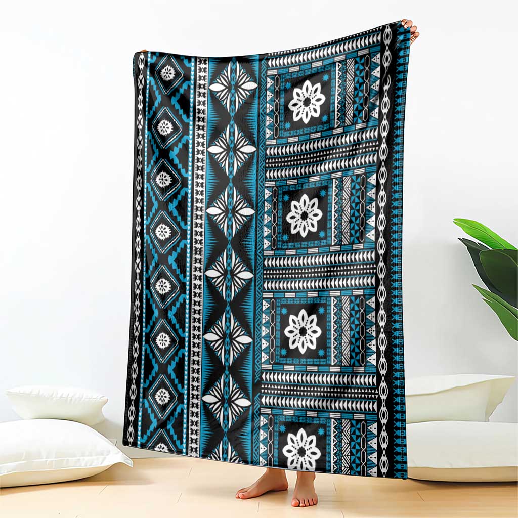 Fiji Masi Tapa Pattern Blue Blanket - Polynesian Pride