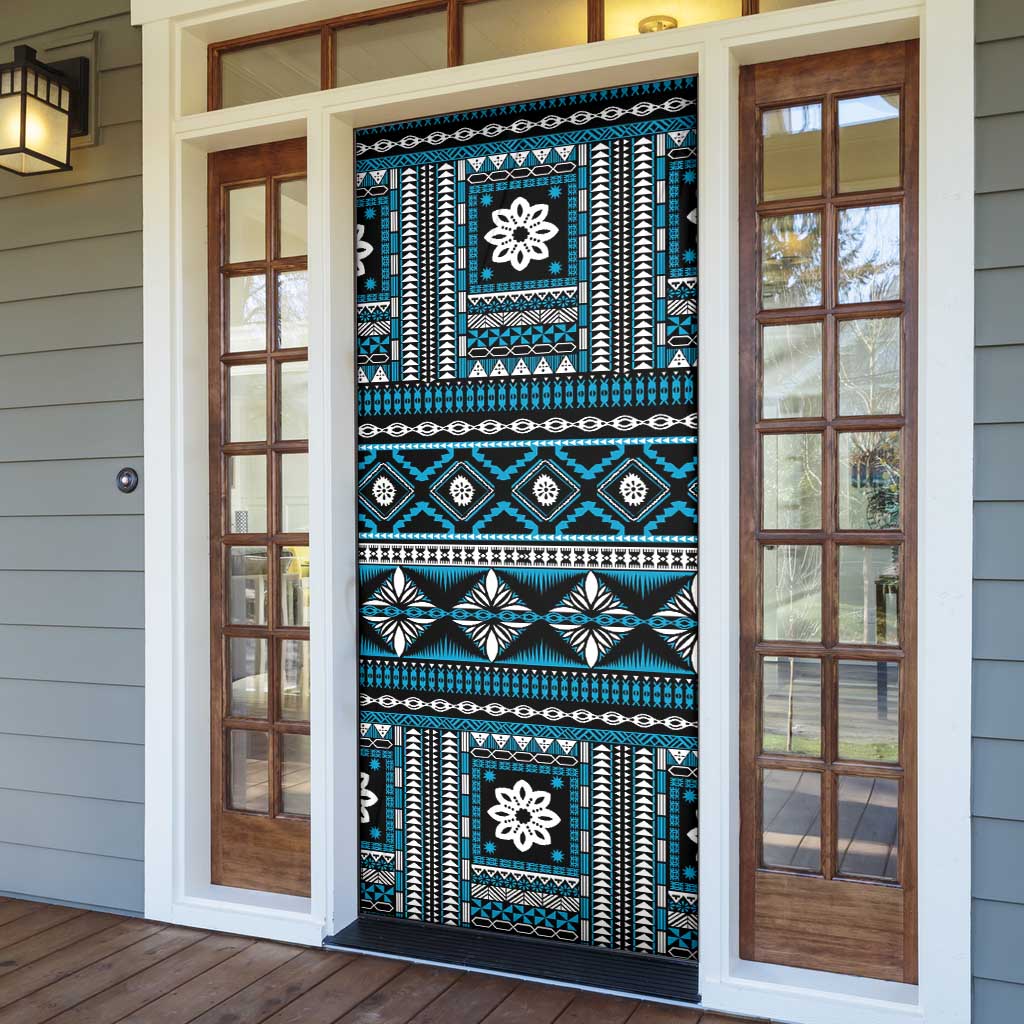 Fiji Masi Tapa Pattern Blue Door Cover - Polynesian Pride