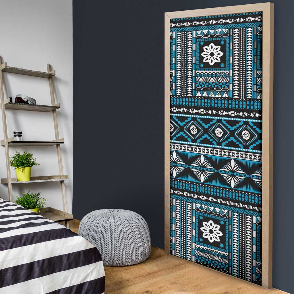 Fiji Masi Tapa Pattern Blue Door Cover - Polynesian Pride