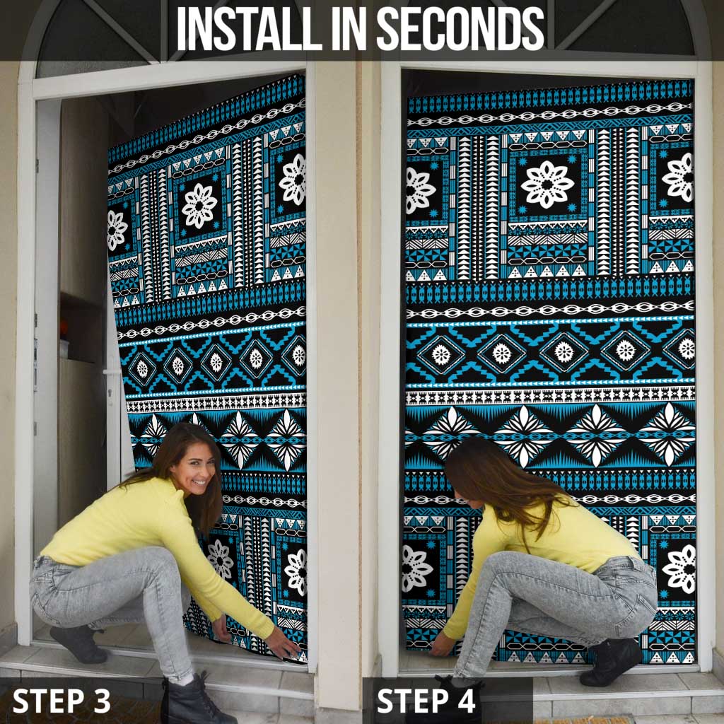 Fiji Masi Tapa Pattern Blue Door Cover - Polynesian Pride