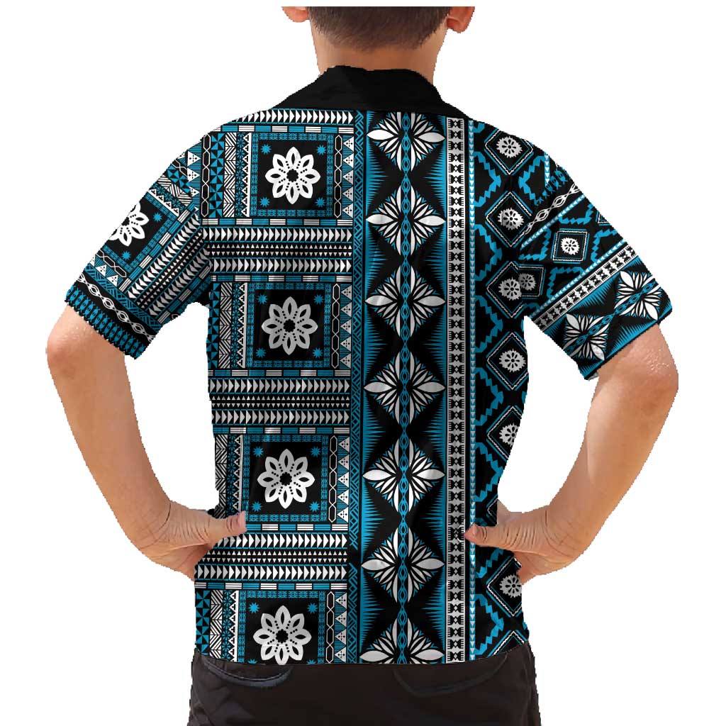 Fiji Masi Tapa Pattern Blue Family Matching Mermaid Dress and Hawaiian Shirt - Polynesian Pride