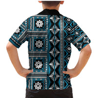 Fiji Masi Tapa Pattern Blue Family Matching Mermaid Dress and Hawaiian Shirt - Polynesian Pride
