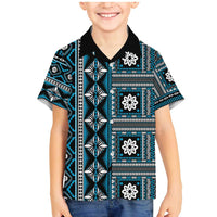 Fiji Masi Tapa Pattern Blue Family Matching Mermaid Dress and Hawaiian Shirt - Polynesian Pride