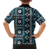 Fiji Masi Tapa Pattern Blue Kid Hawaiian Shirt - Polynesian Pride