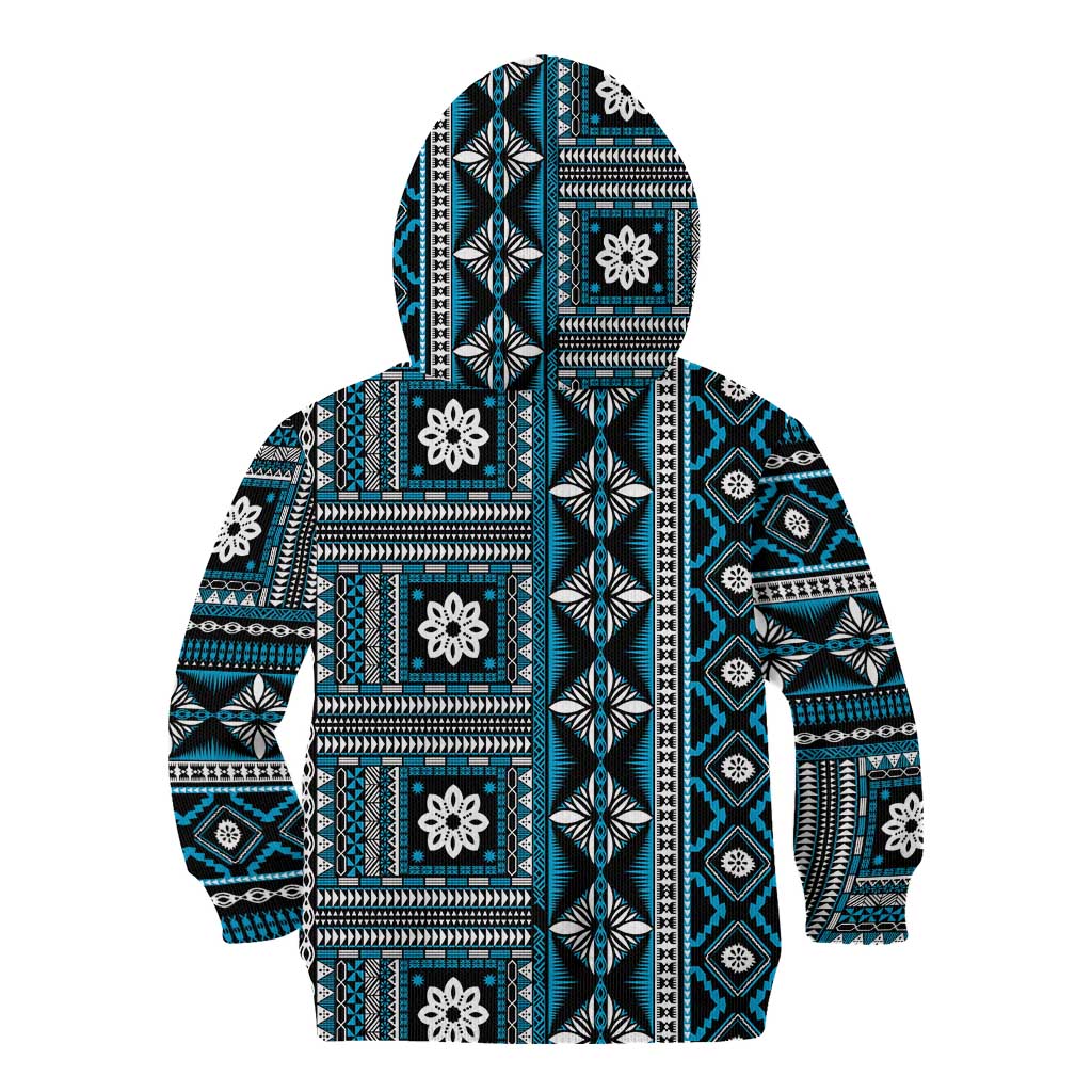 Fiji Masi Tapa Pattern Blue Kid Hoodie - Polynesian Pride