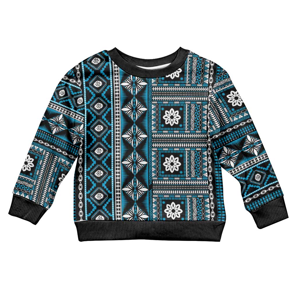 Fiji Masi Tapa Pattern Blue Kid Ugly Christmas Sweater - Polynesian Pride