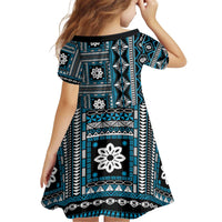 Fiji Masi Tapa Pattern Blue Kid Short Sleeve Dress - Polynesian Pride