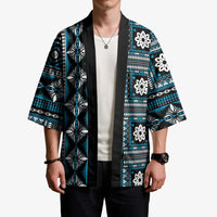 Fiji Masi Tapa Pattern Blue Kimono - Polynesian Pride