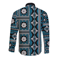 Fiji Masi Tapa Pattern Blue Long Sleeve Button Shirt - Polynesian Pride