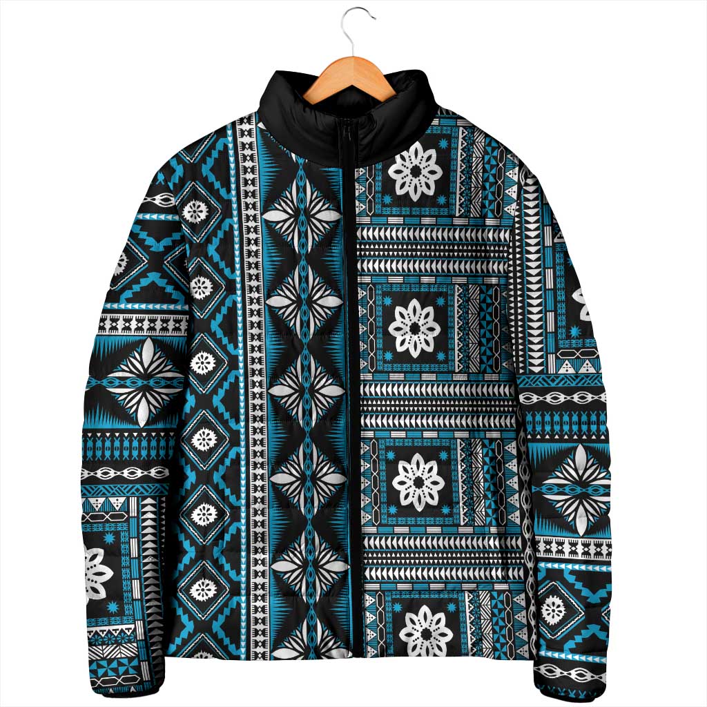 Fiji Masi Tapa Pattern Blue Padded Jacket - Polynesian Pride
