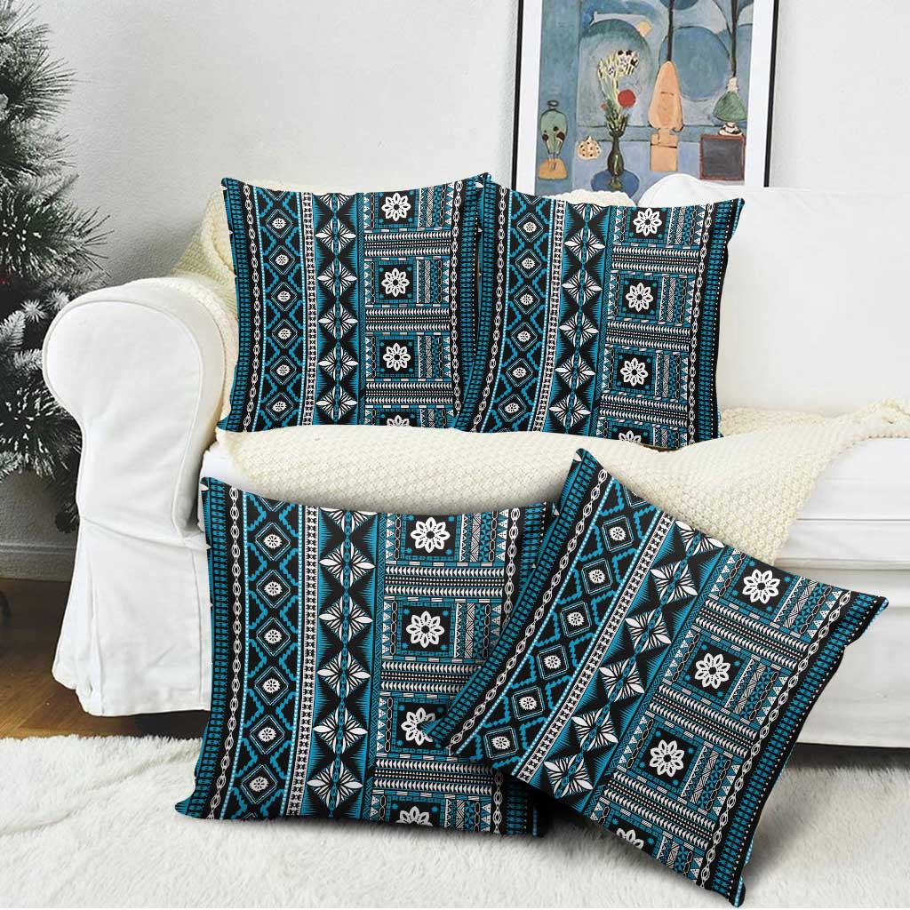 Fiji Masi Tapa Pattern Blue Pillow Cover - Polynesian Pride