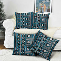 Fiji Masi Tapa Pattern Blue Pillow Cover - Polynesian Pride