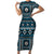 Fiji Masi Tapa Pattern Blue Short Sleeve Bodycon Dress - Polynesian Pride