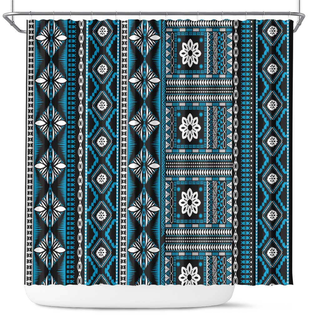 Fiji Masi Tapa Pattern Blue Shower Curtain - Polynesian Pride