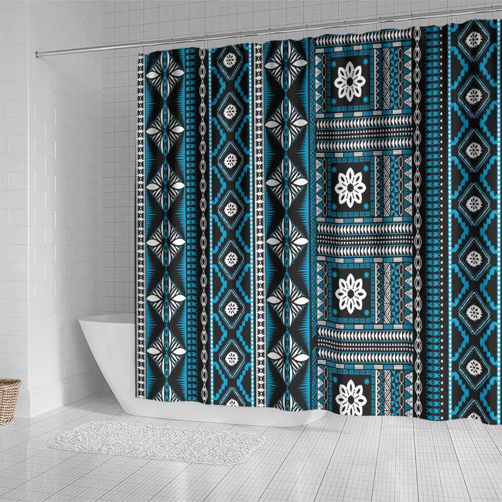 Fiji Masi Tapa Pattern Blue Shower Curtain - Polynesian Pride