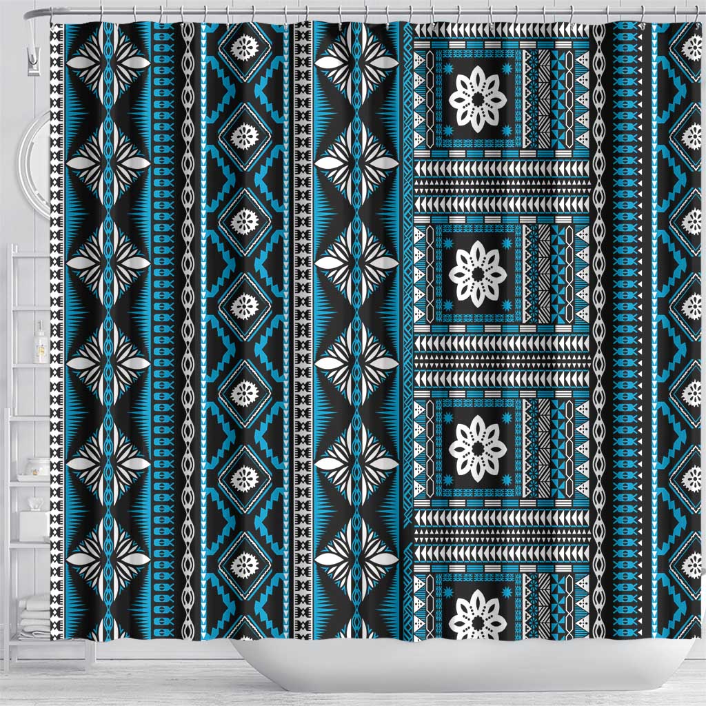 Fiji Masi Tapa Pattern Blue Shower Curtain - Polynesian Pride