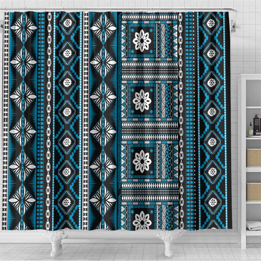 Fiji Masi Tapa Pattern Blue Shower Curtain - Polynesian Pride