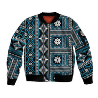 Fiji Masi Tapa Pattern Blue Sleeve Zip Bomber Jacket - Polynesian Pride