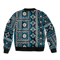 Fiji Masi Tapa Pattern Blue Sleeve Zip Bomber Jacket - Polynesian Pride