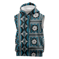 Fiji Masi Tapa Pattern Blue Sleeveless Hoodie - Polynesian Pride