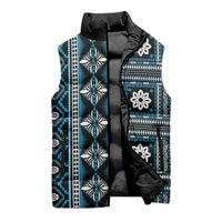 Fiji Masi Tapa Pattern Blue Sleeveless Puffer Jacket - Polynesian Pride