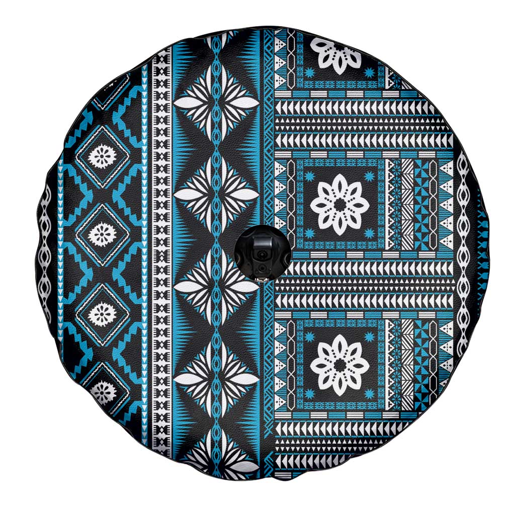 Fiji Masi Tapa Pattern Blue Spare Tire Cover - Polynesian Pride