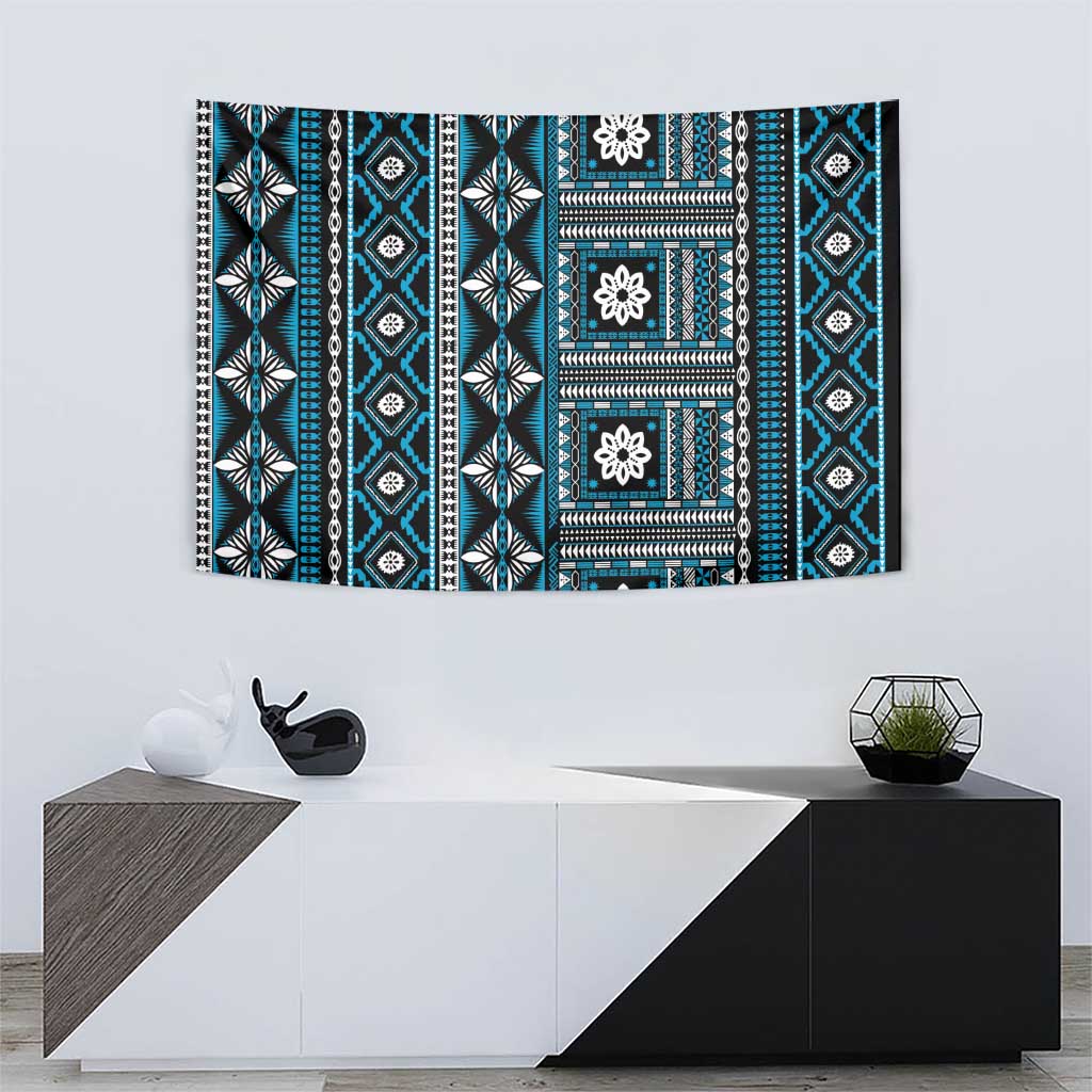 Fiji Masi Tapa Pattern Blue Tapestry - Polynesian Pride