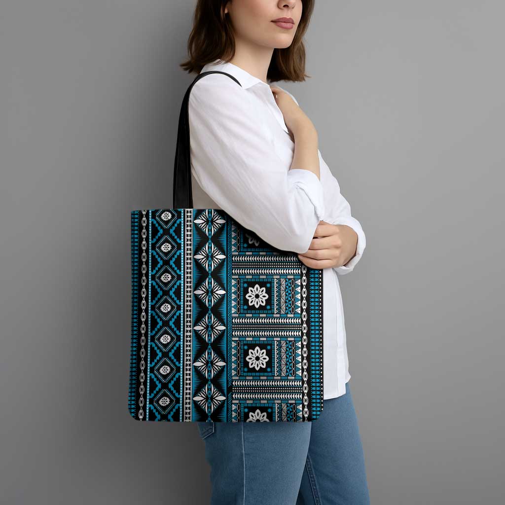 Fiji Masi Tapa Pattern Blue Tote Bag - Polynesian Pride