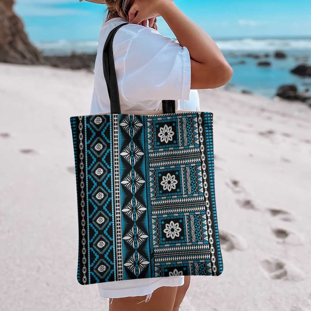 Fiji Masi Tapa Pattern Blue Tote Bag - Polynesian Pride