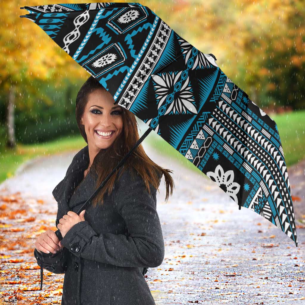 Fiji Masi Tapa Pattern Blue Umbrella - Polynesian Pride