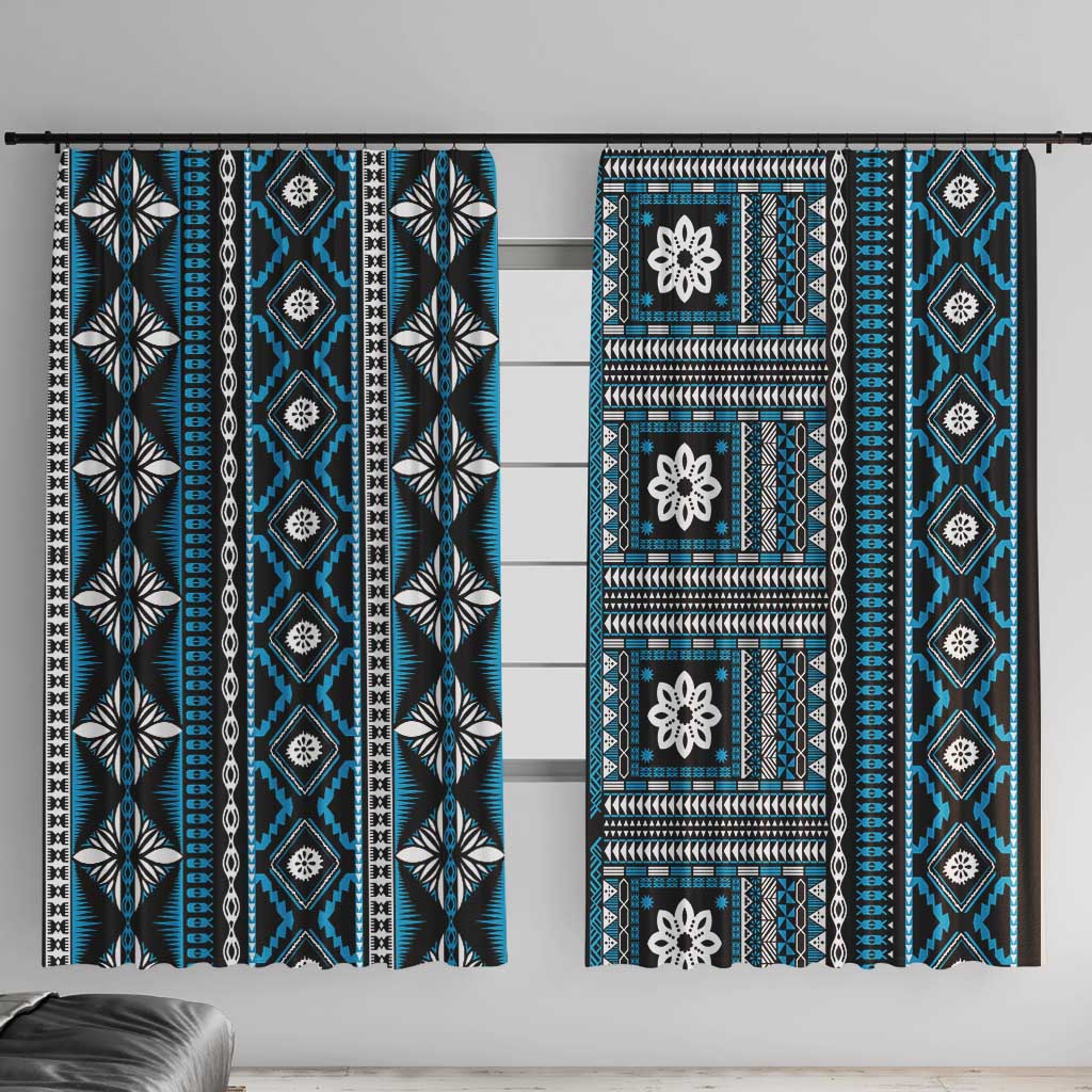 Fiji Masi Tapa Pattern Blue Window Curtain - Polynesian Pride