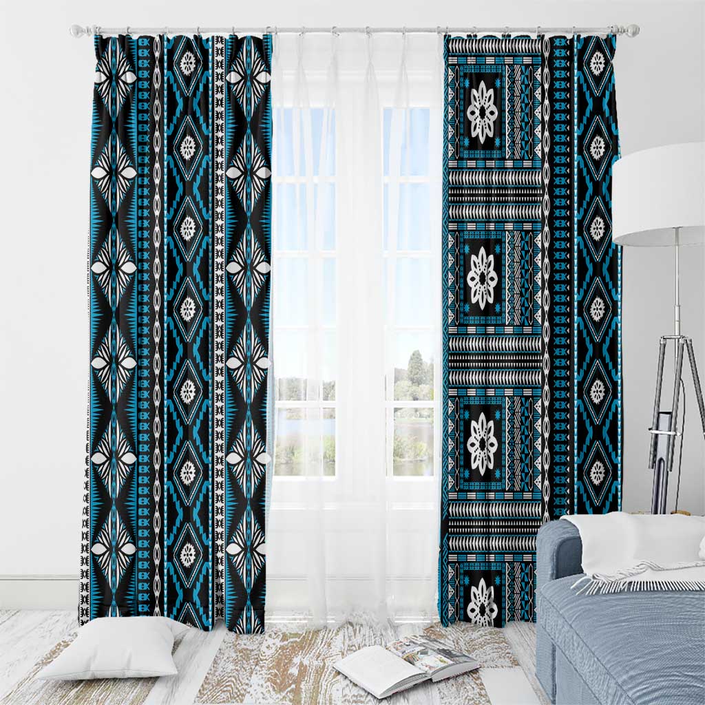 Fiji Masi Tapa Pattern Blue Window Curtain - Polynesian Pride