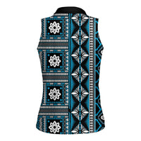 Fiji Masi Tapa Pattern Blue Women Sleeveless Polo Shirt - Polynesian Pride
