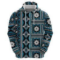 Fiji Masi Tapa Pattern Blue Zip Hoodie - Polynesian Pride