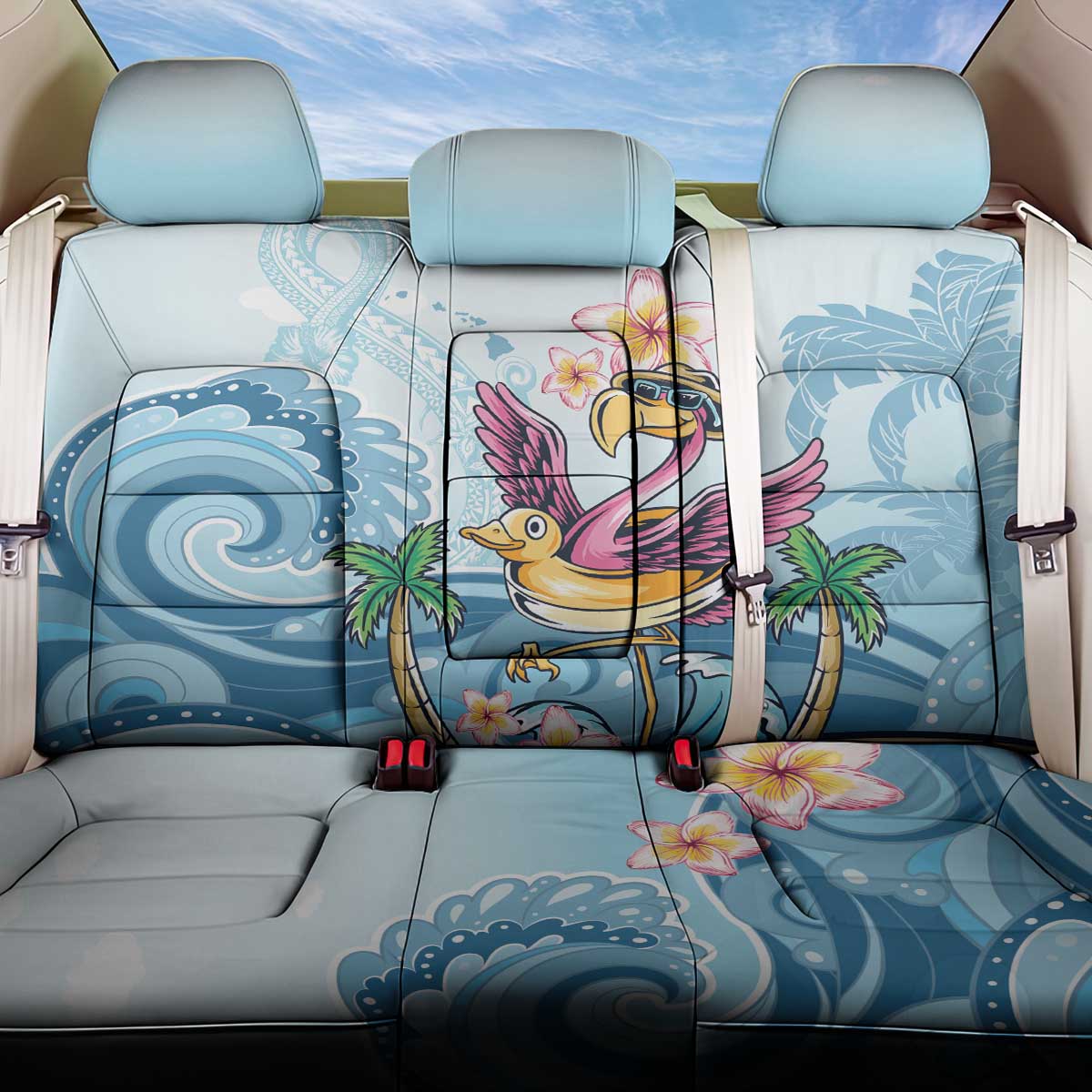 Hawaii Flamingo Back Car Seat Cover Plumeria Tropical Beach