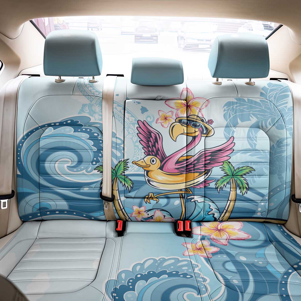 Hawaii Flamingo Back Car Seat Cover Plumeria Tropical Beach