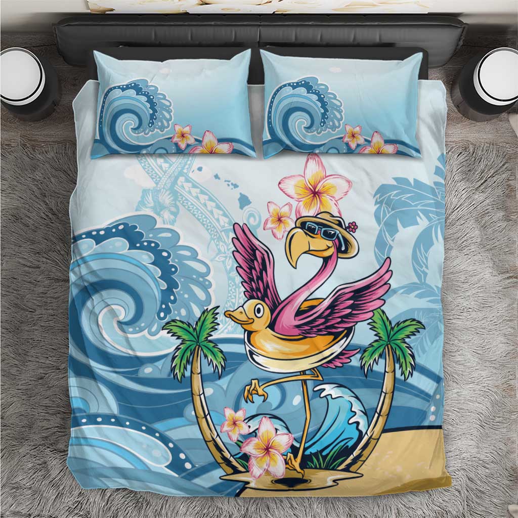 Hawaii Flamingo Bedding Set Plumeria Tropical Beach