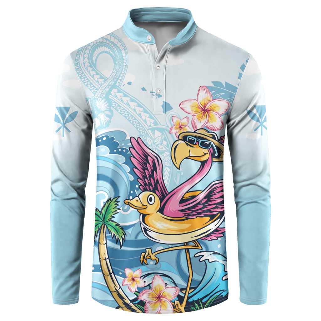Hawaii Flamingo Button Sweatshirt Plumeria Tropical Beach LT01 Blue - Polynesian Pride