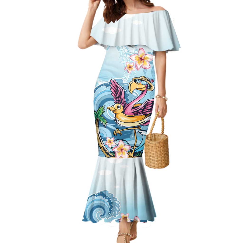 Hawaii Flamingo Family Matching Mermaid Dress and Hawaiian Shirt Plumeria Tropical Beach
