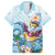 Hawaii Flamingo Family Matching Off Shoulder Short Dress and Hawaiian Shirt Plumeria Tropical Beach