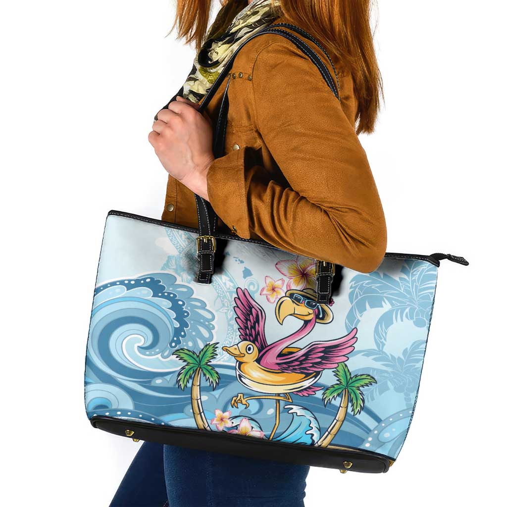 Hawaii Flamingo Leather Tote Bag Plumeria Tropical Beach