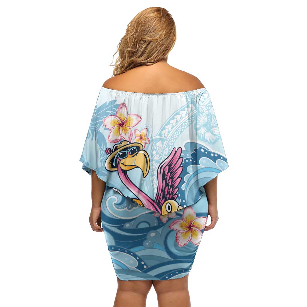 Hawaii Flamingo Off Shoulder Short Dress Plumeria Tropical Beach LT01 - Polynesian Pride