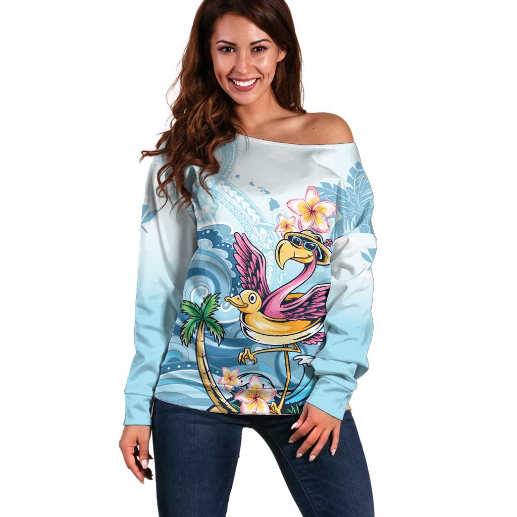 Hawaii Flamingo Off Shoulder Sweater Plumeria Tropical Beach