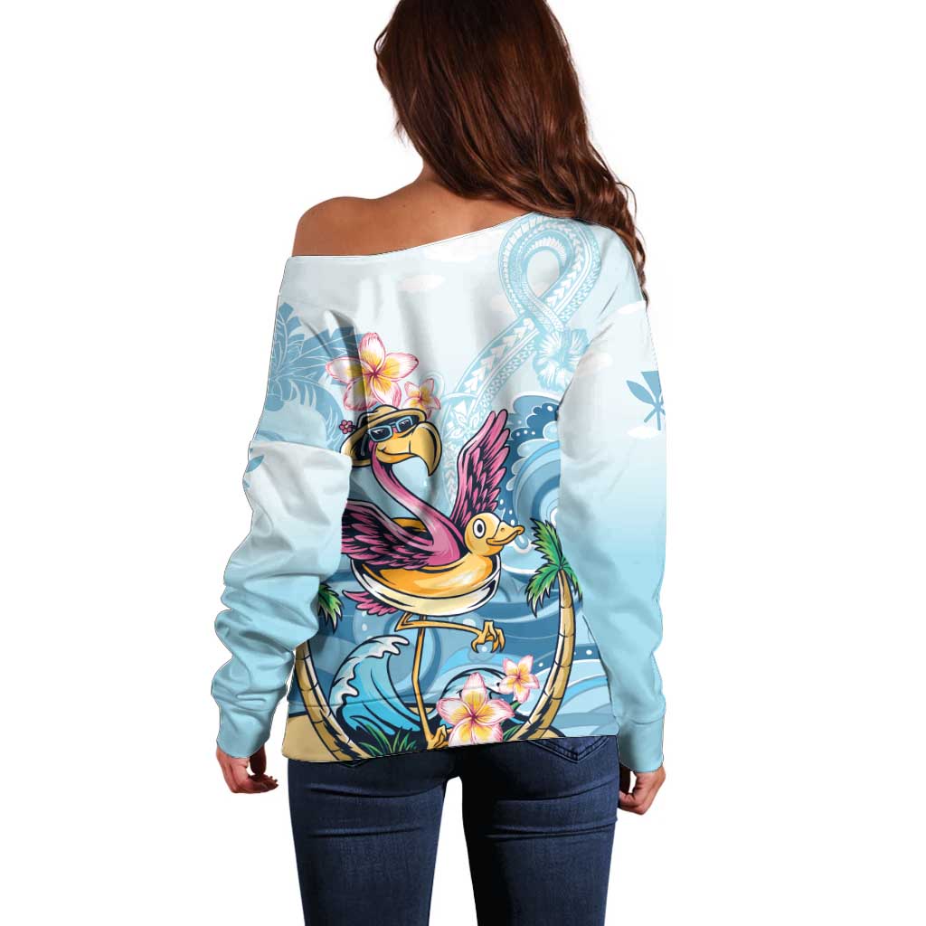 Hawaii Flamingo Off Shoulder Sweater Plumeria Tropical Beach