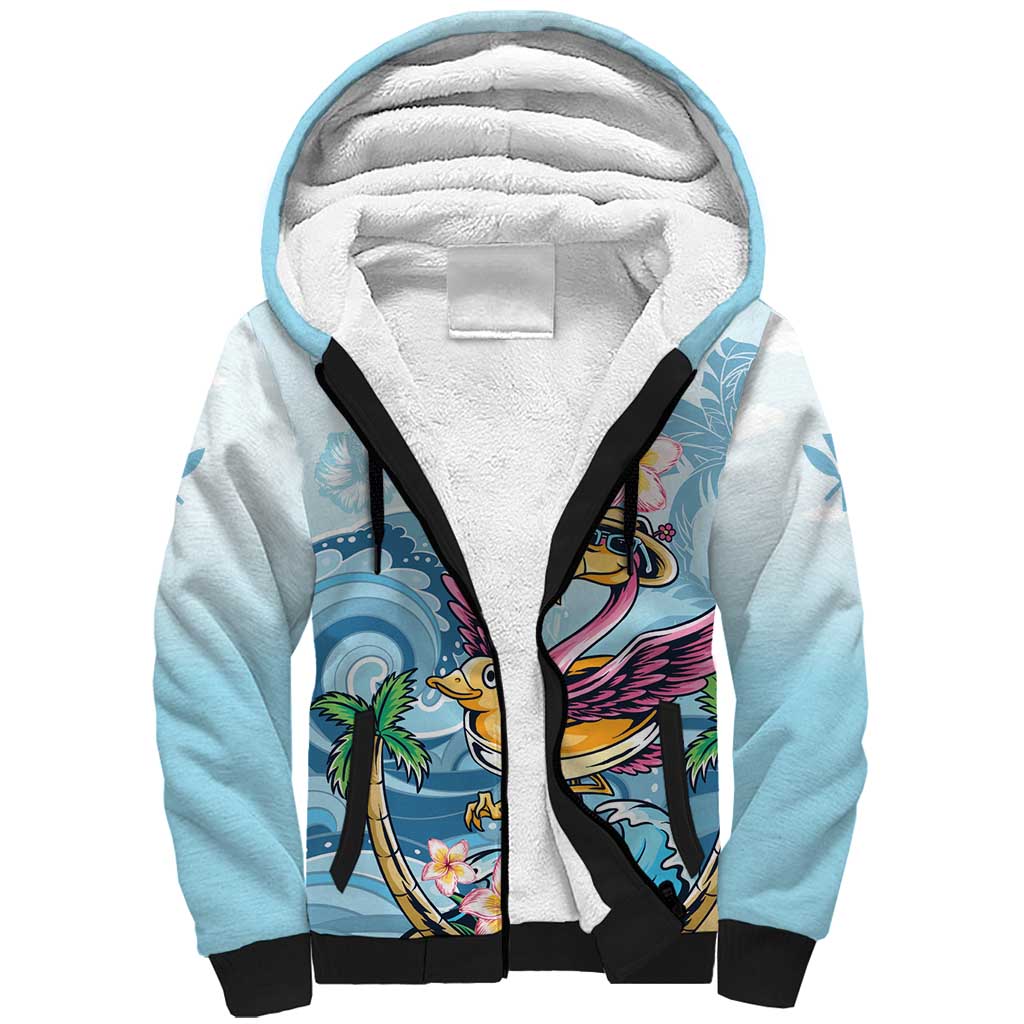 Hawaii Flamingo Sherpa Hoodie Plumeria Tropical Beach LT01 Unisex Blue - Polynesian Pride