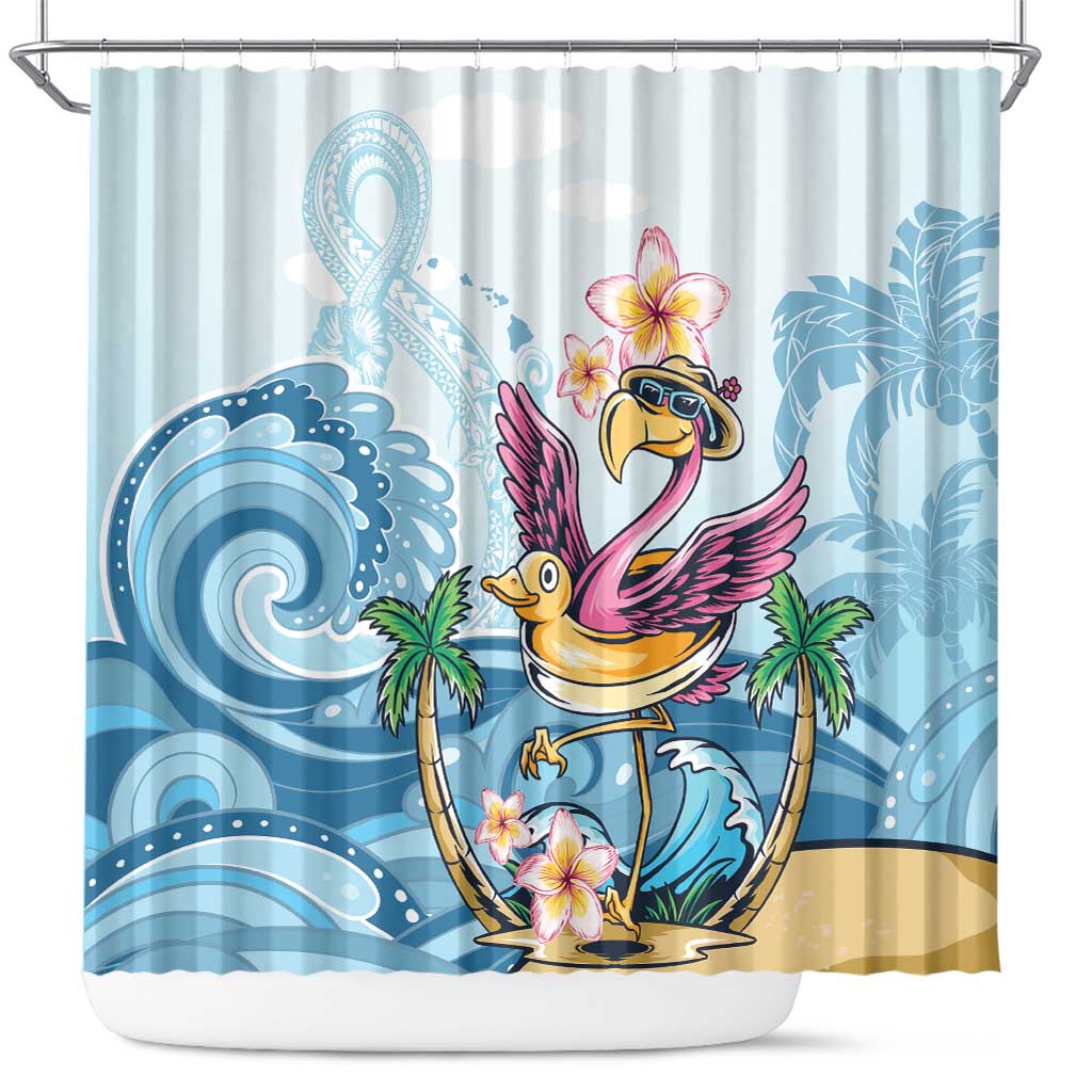 Hawaii Flamingo Shower Curtain Plumeria Tropical Beach