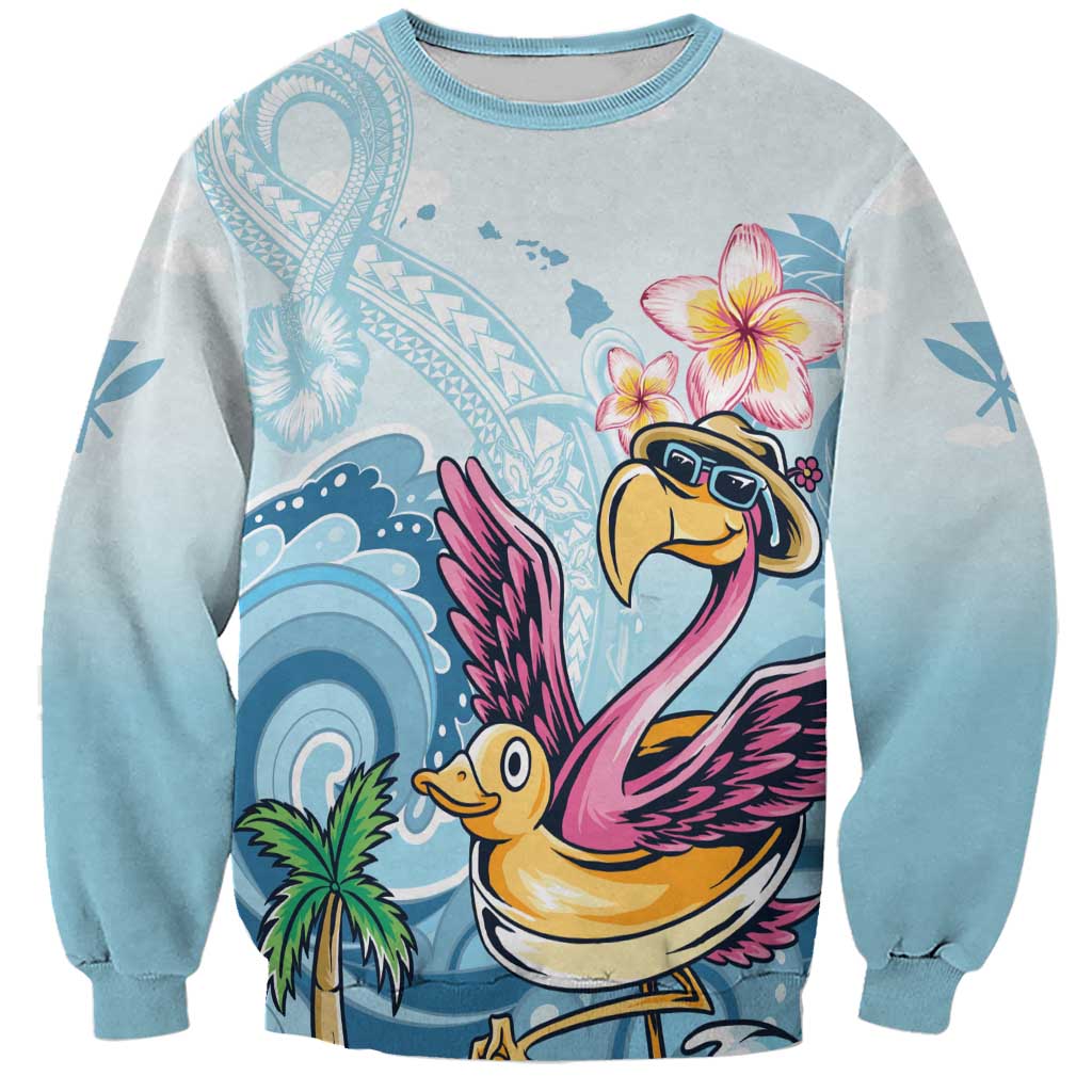 Hawaii Flamingo Sweatshirt Plumeria Tropical Beach LT01 Unisex Blue - Polynesian Pride