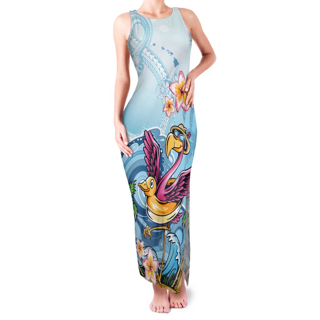 Hawaii Flamingo Tank Maxi Dress Plumeria Tropical Beach LT01 Women Blue - Polynesian Pride