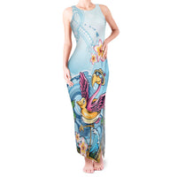 Hawaii Flamingo Tank Maxi Dress Plumeria Tropical Beach LT01 Women Blue - Polynesian Pride
